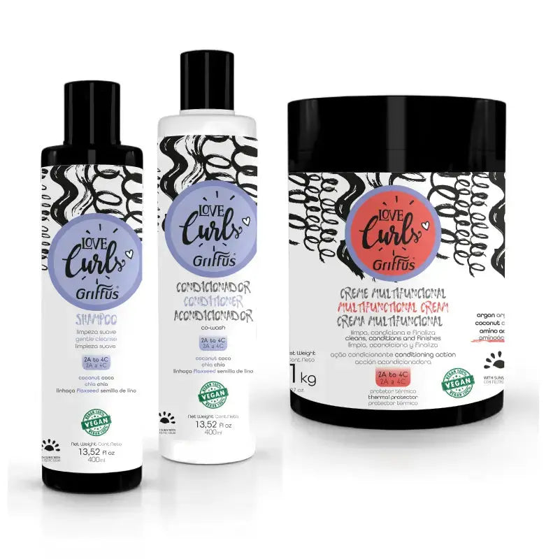 Kit (2A-4C) Shampoo + Condicionador + Creme Multifuncional LOVE CURLS Griffus Cosmeticos