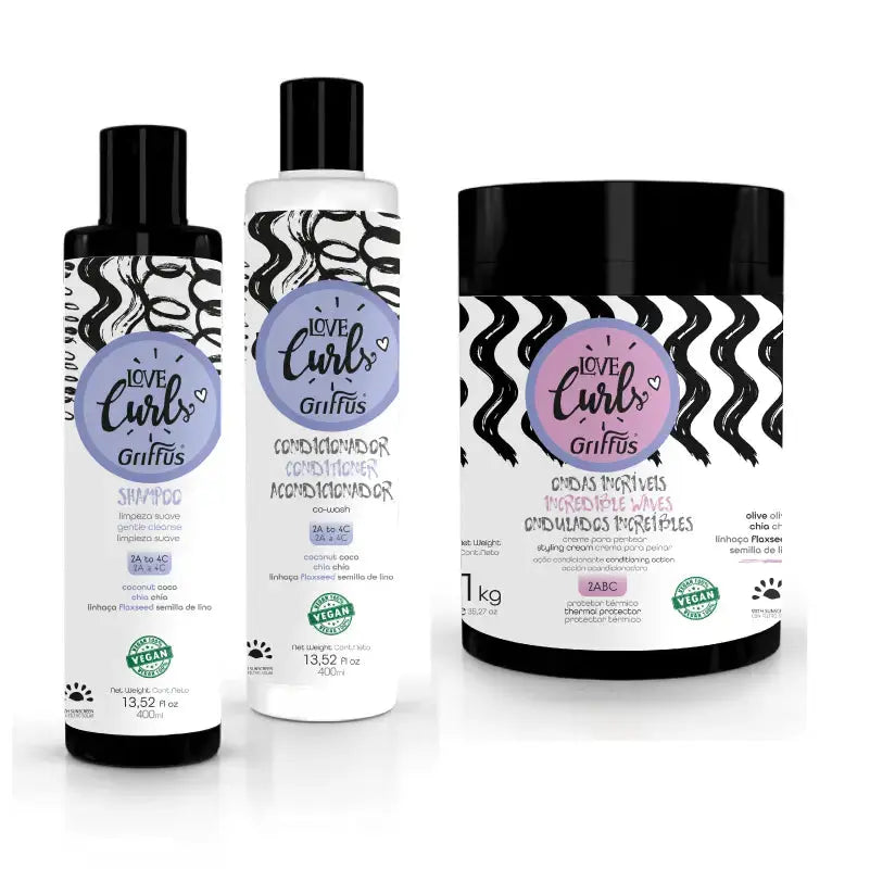 Kit (2ABC) Ondulados - Shampoo + Condicionador 400 ml + Creme para Pentear 1Kg Griffus Cosmeticos