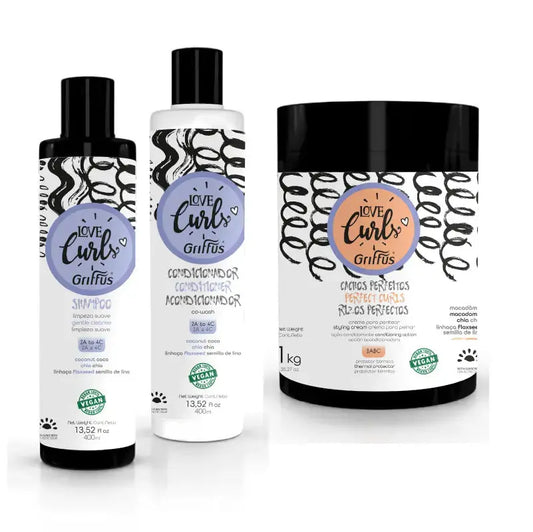Kit (3ABC) Cacheados - Shampoo + Condicionador 400 ml + Creme para Pentear 1 kg Griffus Cosmeticos