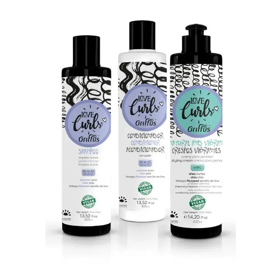 Kit (4ABC) Crespos - Shampoo + Condicionador 400 ml + Creme para Pentear LOVE CURLS Griffus Cosmeticos